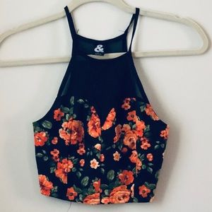 Floral Mesh Crop Top